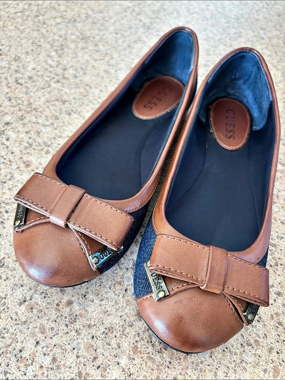 Guess Women's Bow Flats in Brown & Denim